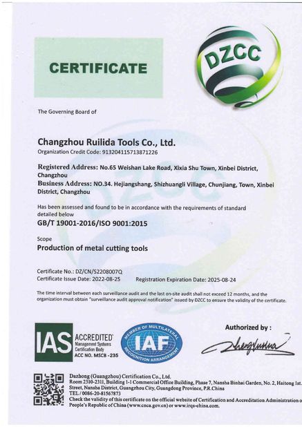 China Changzhou Ruilida Tools Co., Ltd. certification